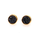 18k Gold Plated Earring with Black Druse