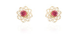 Jewelry 18k Gold Mirrored Mandala Earring with Pink Tourmaline