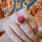 18k Gold Plated Ring with Red Feldspar
