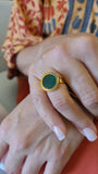18k Gold Plated Ring with Green Agate