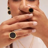 18k Gold Plated Ring with Black Obsidian