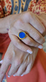 18k Gold Plated Ring with Blue Anil Feldspar