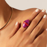 18k Gold Plated Ring with Pink Agate