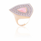 18k Gold Plated Ring with Pink Quartz and Zirconia