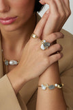 18k Gold Plated Bracelet with Howlite, Crystal, Platinum Druse and Porcelain