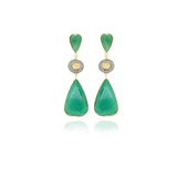 Silver Golden Plated Earring with Green Quartz, Gold Druse and Zirconia