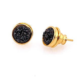 18k Gold Plated Earring with Black Druse