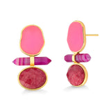 18k Gold Plated Earring with Pink Agate, Red Feldspar and Marsala Pink