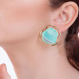 18k Gold Plated Earring with Blue Agate