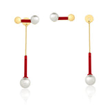 18k Gold Plated Earring with Pearl and Red Resin