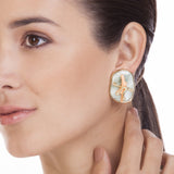 18k Gold Plated Earring with Green Quartz and Coral Resin