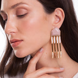 18k Gold Plated Earring with Mother of Pearl, Crystal, Quartz and Rose Wood