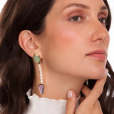 18k Gold Plated Earring with Sky Blue Agate, Amethyst, Rhodochrosite, Green Quartz and Baroque Pearls