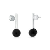 Rhodium Plated Earring with Onyx