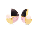 18k Gold Plated Earring with Rhodochrosite, Feldspar and Mixed Lead Resin