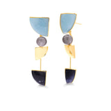 18k Gold Plated Earring with Sodalite, Gray Cat Eye and Blue Resin Mix Deni