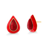 18k Gold Plated Earring with Red Feldspar and Red Resin