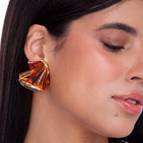 18k Gold Plated Earring with Caramel Agate and Caramel Resin