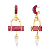 18k Gold Plated Earring with Red Feldspar and Crystal