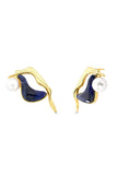 18k Gold Plated Earring with Pearl and Sodalite