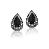 Rhodium Plated Earring with Onyx