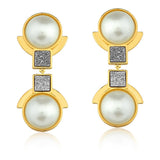 18k Gold Plated Earring with Pearl and Platinum Druse