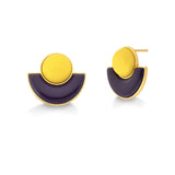 18k Gold Plated Earring with Yellow Quartz and Purple Resin