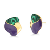 18k Gold Plated Earring with Malachite and Purple Enamel