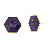18k Gold Plated Earring with Striped Purple Agate and Purple Wood