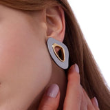 18k Gold Plated Earring Metallic Gray Agate
