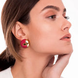 18k Gold Plated Earring with Red Feldspar