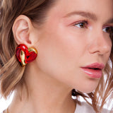 18k Gold Plated Earring with Red Resin