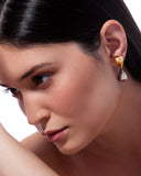 18k Gold Plated Earring with Metallic Gray Agate