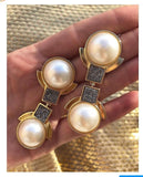 18k Gold Plated Earring with Pearl and Platinum Druse