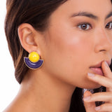 18k Gold Plated Earring with Yellow Quartz and Purple Resin