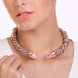 18k Gold Plated Necklace with Pink Quartz and Silk Cord