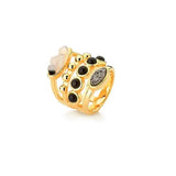 18k Gold Plated Ring with Crystal, Black Obsidian and Druse