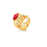 18k Gold Plated Ring with Crystal, Red Feldspar and Mother of Pearl