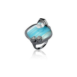 Rhodium Plated Ring with Blue Agate, Crystal and Platinum Druse