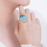 18k Gold Plated Ring with Blue Agate