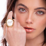 18k Gold Plated Ring with Mother of Pearl