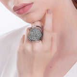 Rhodium Plated Ring with Platinum Druse