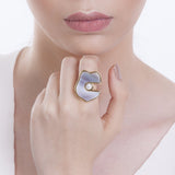 18k Gold Plated Ring with Gray Agate and Howlite