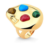 18k Gold Plated Ring with Red Amazonite, Malachite, Tiger Eye and Turquoise