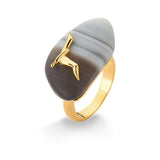 18k Gold Plated Ring with Gray Agate