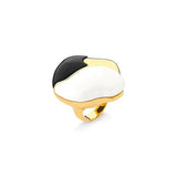 18k Gold Plated Ring with Black Obsidian and White Resin