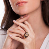18k Gold Plated Ring with Crystal and Wood