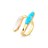 18k Gold Plated Ring with Turquoise Howlite and Mother of Pearl