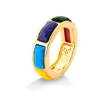 18k Gold Plated Ring with Yellow Quartz, Turquoise Howlite, Red Feldspar and Green Agate