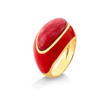 18K Gold Plated Ring with Red Feldspar and Red Enamel